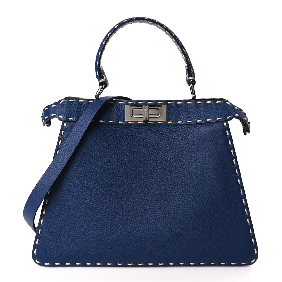 Fendi Vitello Granato Camoscio Selleria Macro Stitchings Medium Peekaboo I SEE U Satchel Blue Cyan Image 1