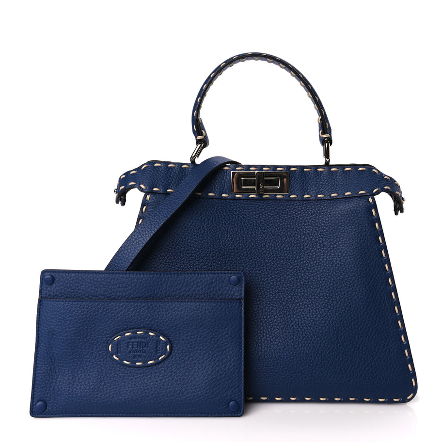 Fendi Vitello Granato Camoscio Selleria Macro Stitchings Medium Peekaboo I SEE U Satchel Blue Cyan Image 2