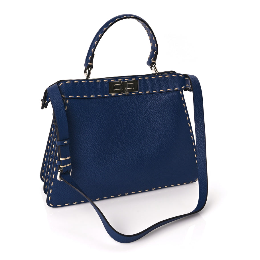 Fendi Vitello Granato Camoscio Selleria Macro Stitchings Medium Peekaboo I SEE U Satchel Blue Cyan Image 3