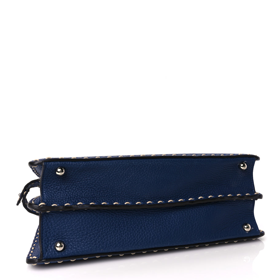 Fendi Vitello Granato Camoscio Selleria Macro Stitchings Medium Peekaboo I SEE U Satchel Blue Cyan Image 4