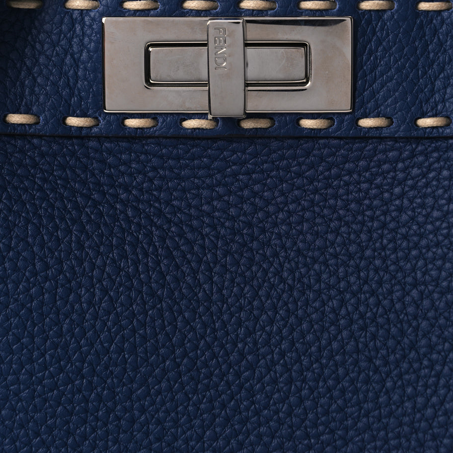 Fendi Vitello Granato Camoscio Selleria Macro Stitchings Medium Peekaboo I SEE U Satchel Blue Cyan Image 7