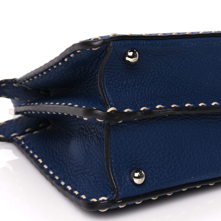 Fendi Vitello Granato Camoscio Selleria Macro Stitchings Medium Peekaboo I SEE U Satchel Blue Cyan Image 8