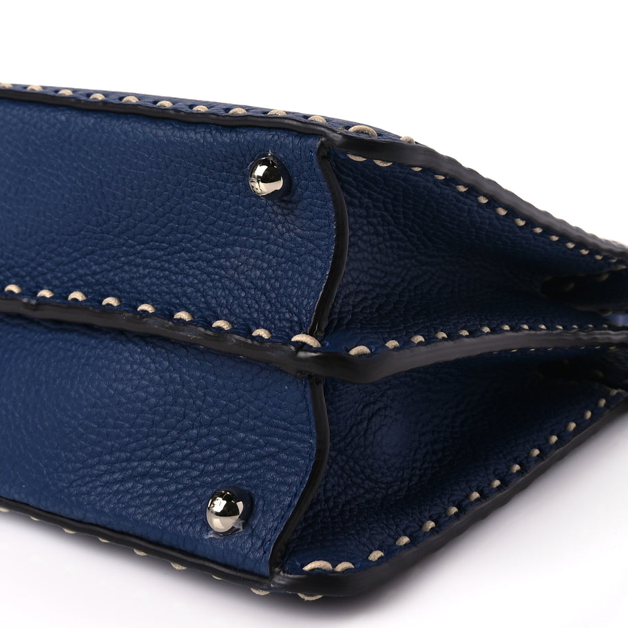 Fendi Vitello Granato Camoscio Selleria Macro Stitchings Medium Peekaboo I SEE U Satchel Blue Cyan Image 9