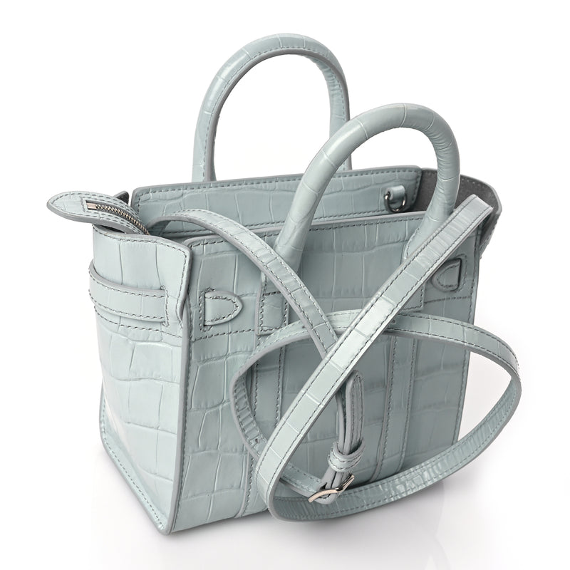  Mulberry Shiny Crocodile Embossed Micro Zipped Bayswater Blue