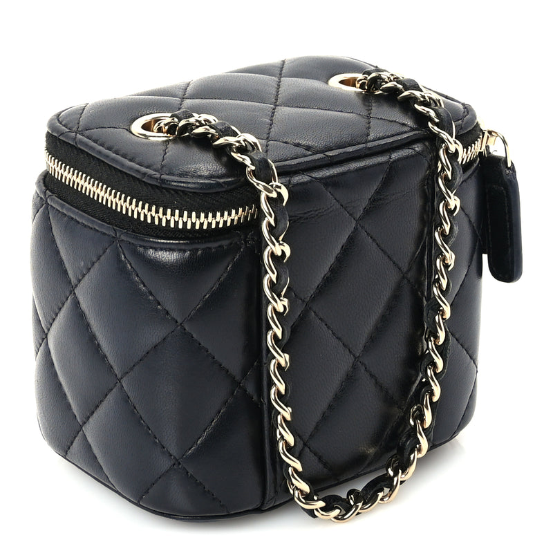  Chanel Lambskin Quilted Mini Vanity Case With Chain  Black