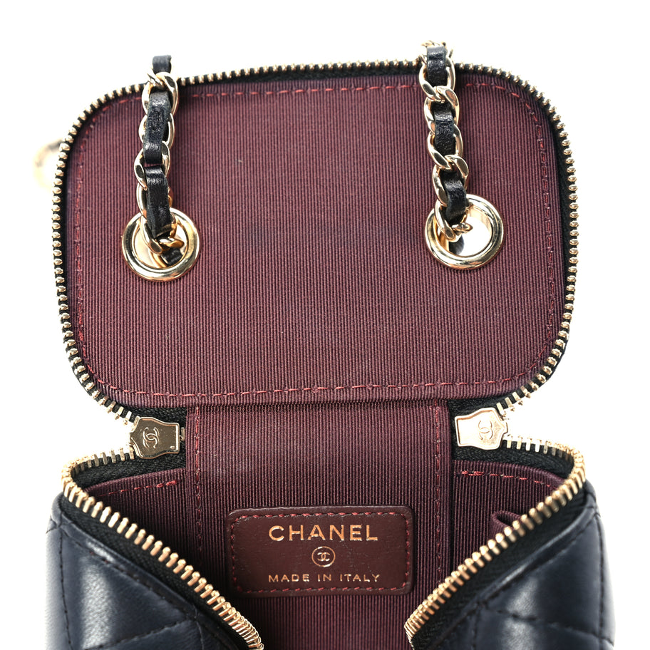 Chanel Lambskin Quilted Mini Vanity Case With Chain  Black Image 5