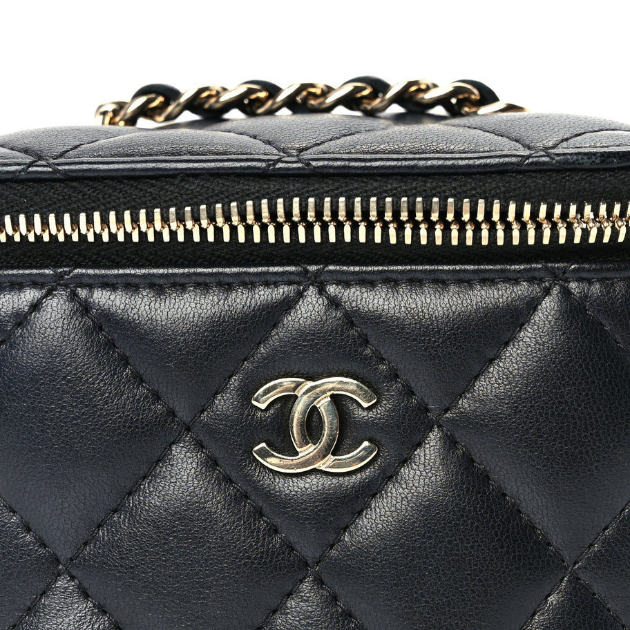 Chanel Lambskin Quilted Mini Vanity Case With Chain  Black Image 7