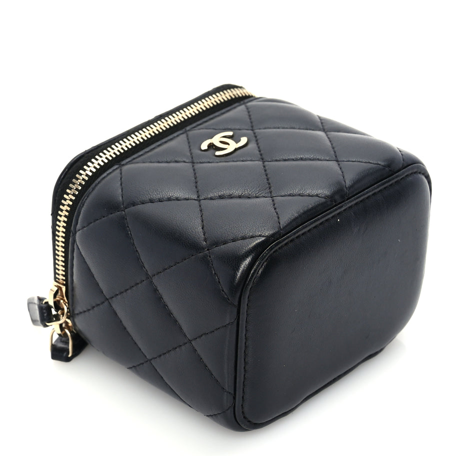 Chanel Lambskin Quilted Mini Vanity Case With Chain  Black Image 8