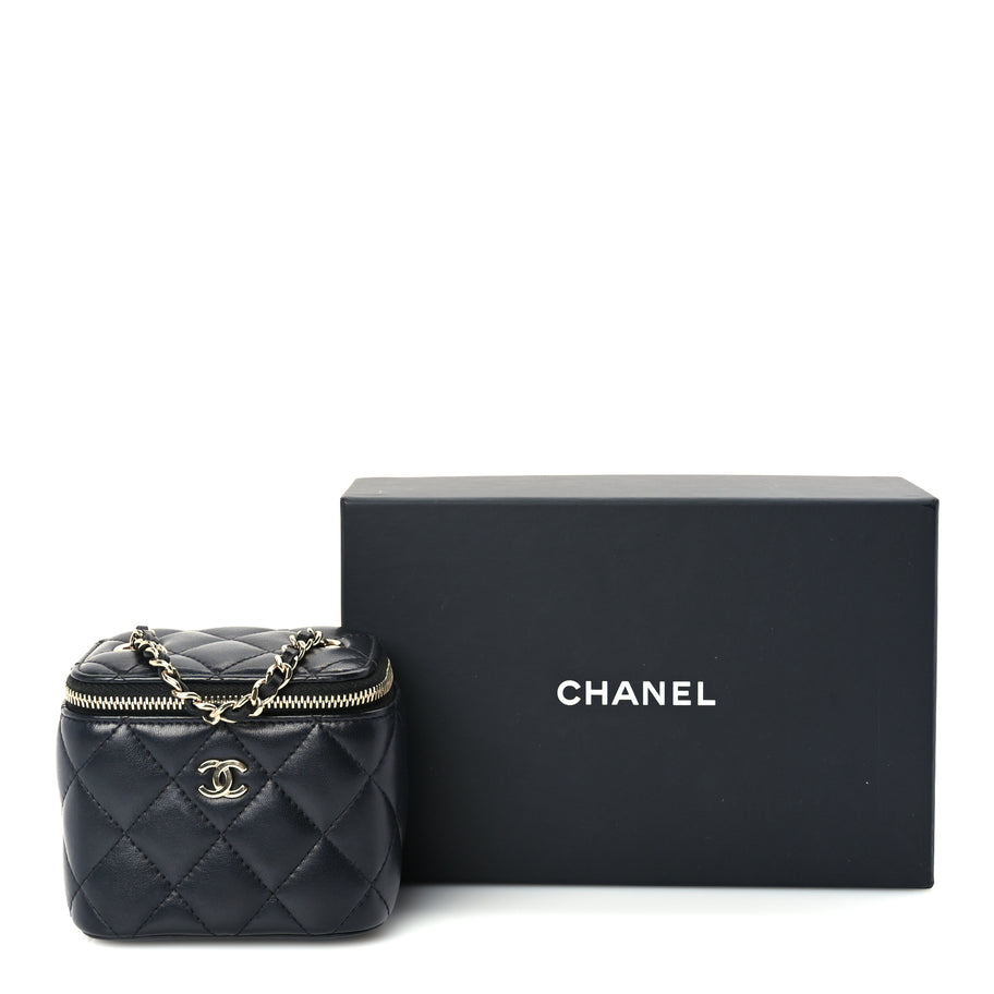 Chanel Lambskin Quilted Mini Vanity Case With Chain  Black Image 10