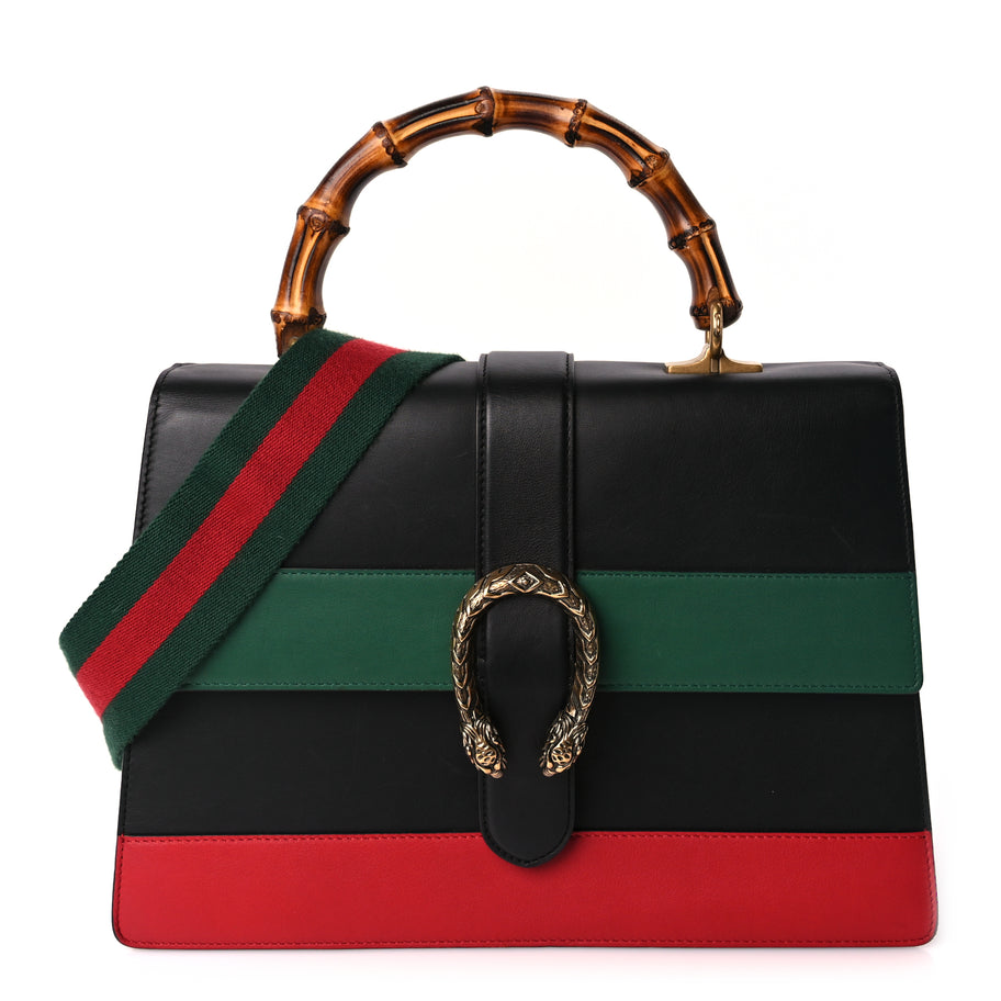 Gucci Calfskin Bamboo Web Large Dionysus Top Handle Bag Black