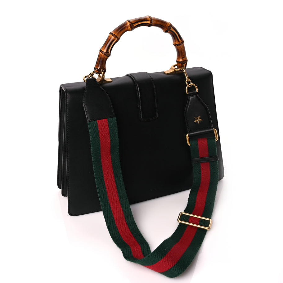 Gucci Calfskin Bamboo Web Large Dionysus Top Handle Bag Black