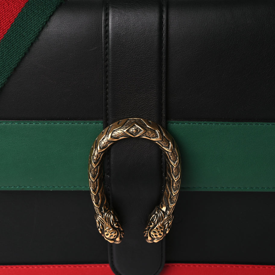 Gucci Calfskin Bamboo Web Large Dionysus Top Handle Bag Black