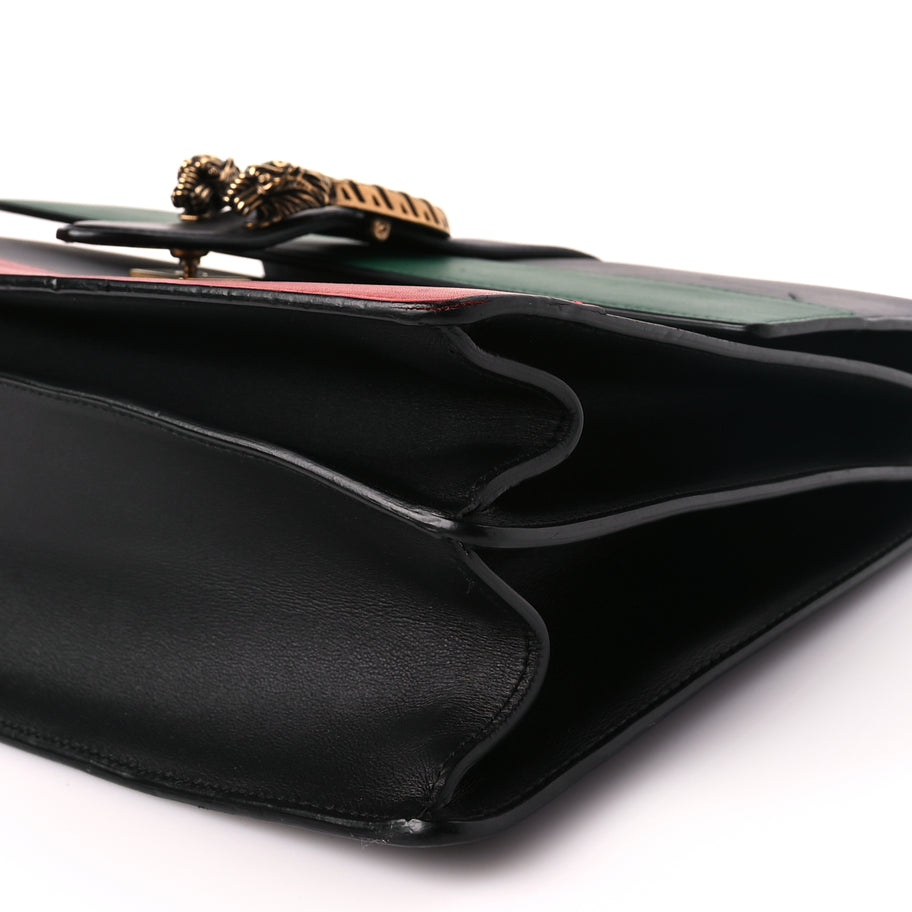 Gucci Calfskin Bamboo Web Large Dionysus Top Handle Bag Black Bright Evergreen Hibiscus Red Image 9