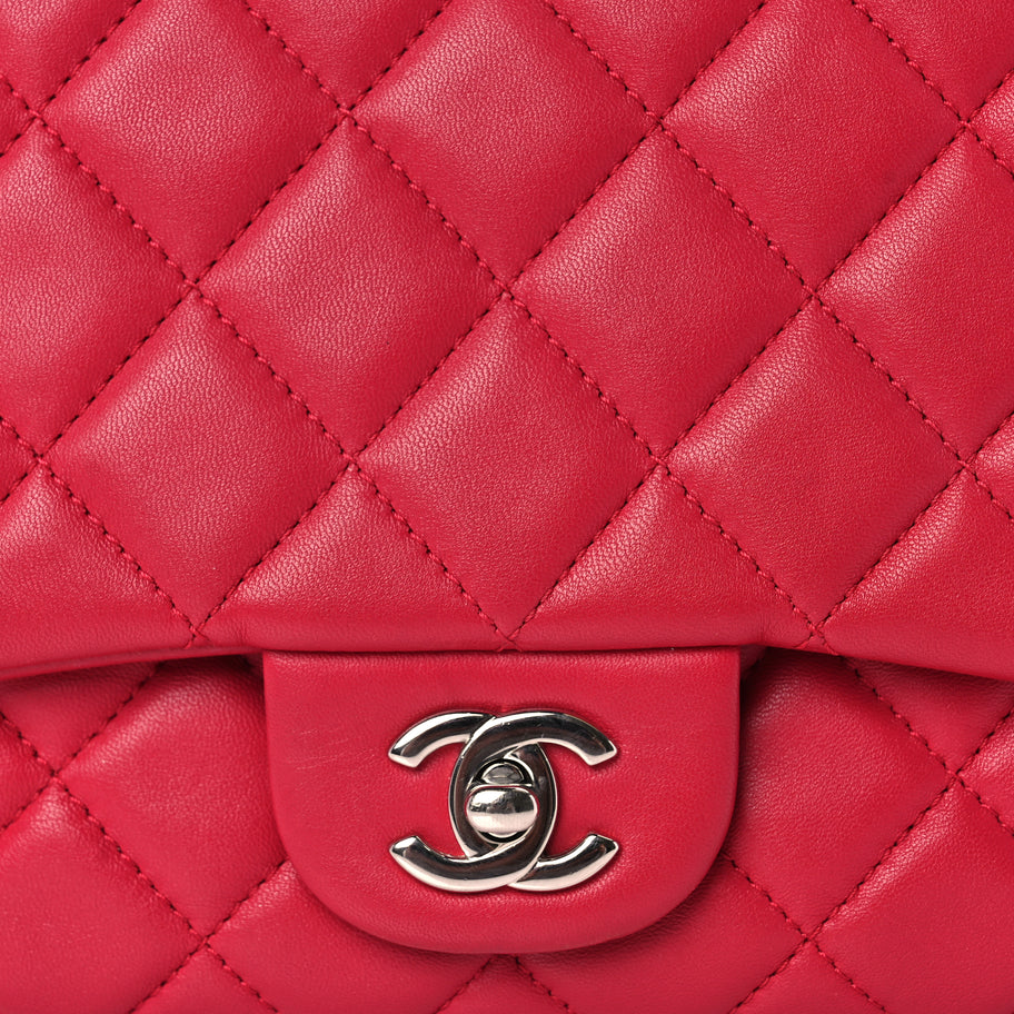 Chanel Lambskin Quilted Jumbo Chanel 3 Flap Dark Pink Image 7