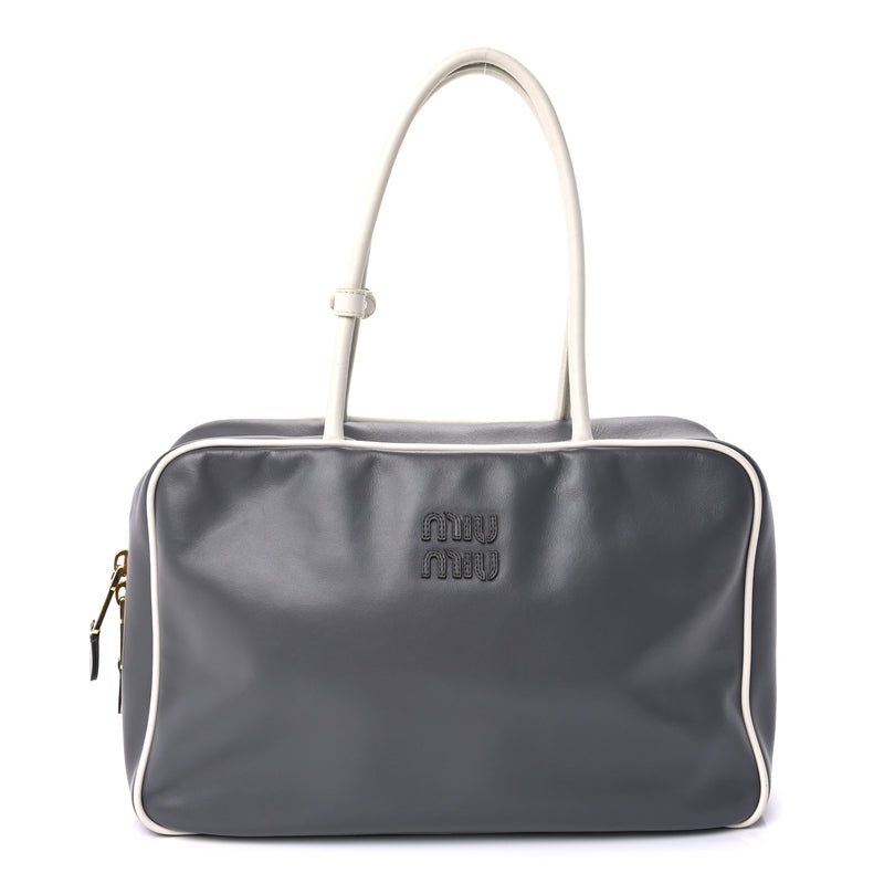  Miu Miu Soft Calf Softy Contrast Large Beau Top Handle Bag Marmo White