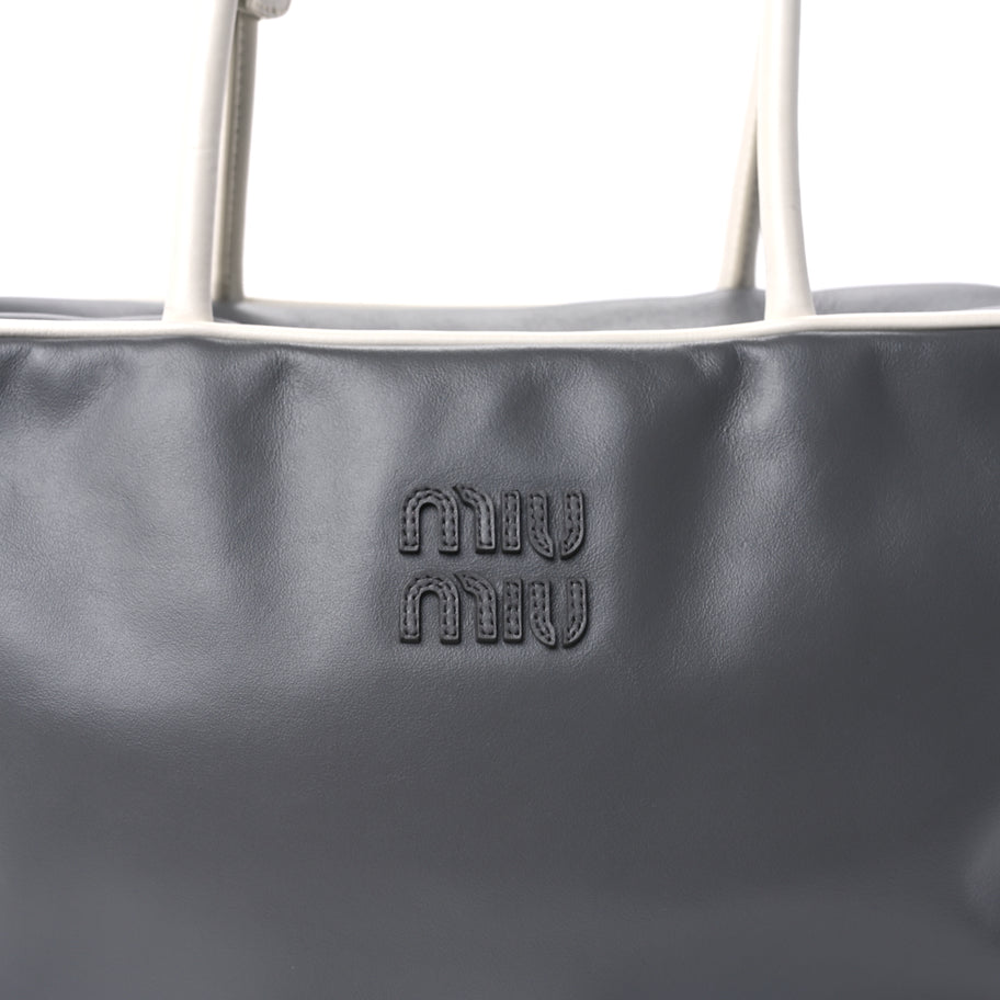 Miu Miu Soft Calf Softy Contrast Large Beau Top Handle Bag Marmo White Image 6