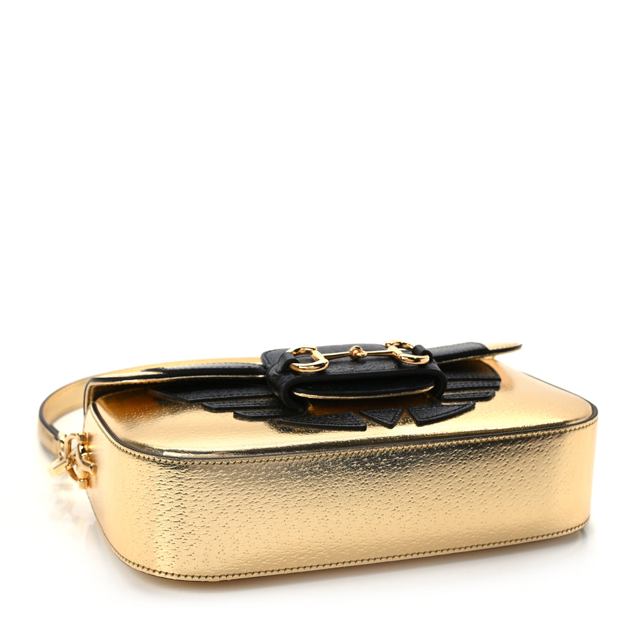 Gucci X ADIDAS Textured Dollar Calfskin Web Trefoil Horsebit 1955 Shoulder Bag King Gold Black Image 3