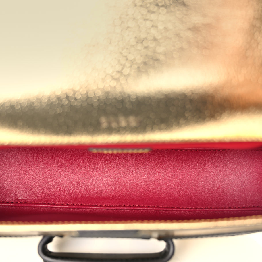 Gucci X ADIDAS Textured Dollar Calfskin Web Trefoil Horsebit 1955 Shoulder Bag King Gold Black Image 4