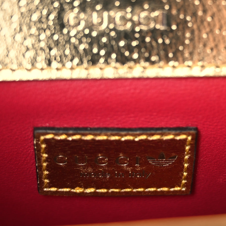 Gucci X ADIDAS Textured Dollar Calfskin Web Trefoil Horsebit 1955 Shoulder Bag King Gold Black Image 5