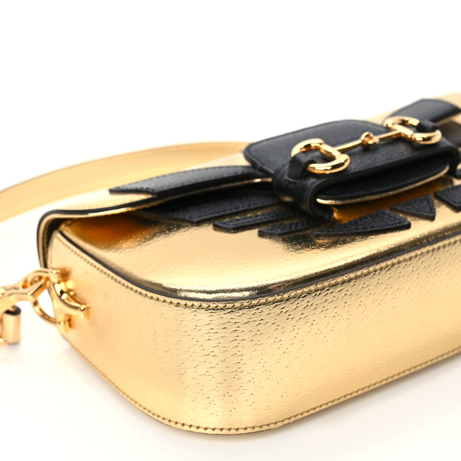 Gucci X ADIDAS Textured Dollar Calfskin Web Trefoil Horsebit 1955 Shoulder Bag King Gold Black Image 7