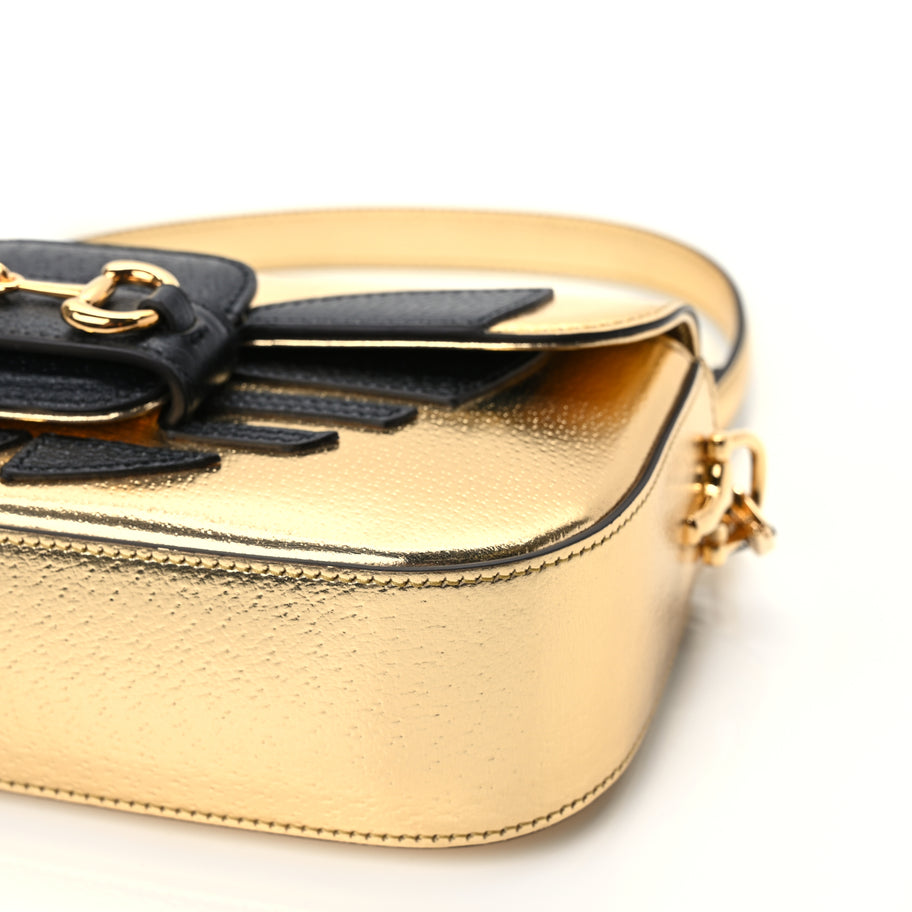 Gucci X ADIDAS Textured Dollar Calfskin Web Trefoil Horsebit 1955 Shoulder Bag King Gold Black Image 8