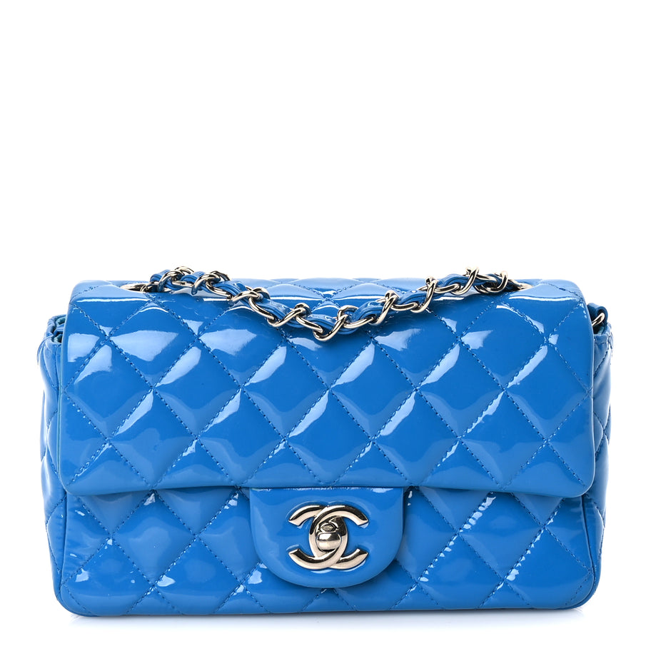 Chanel Patent Calfskin Quilted Mini Rectangular Flap  Blue Image 1