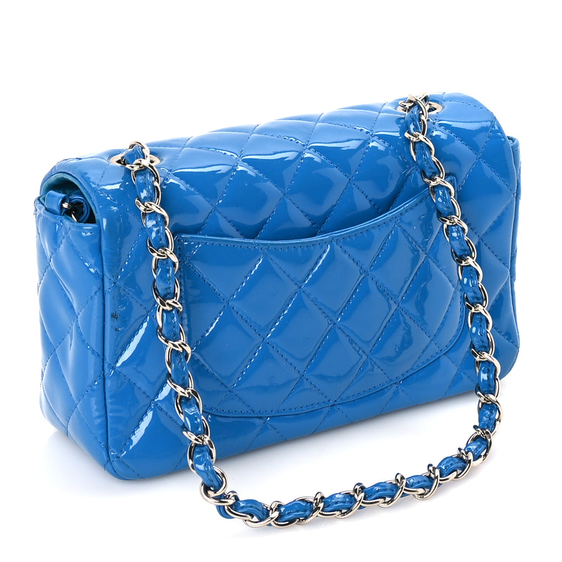  Chanel Patent Calfskin Quilted Mini Rectangular Flap  Blue