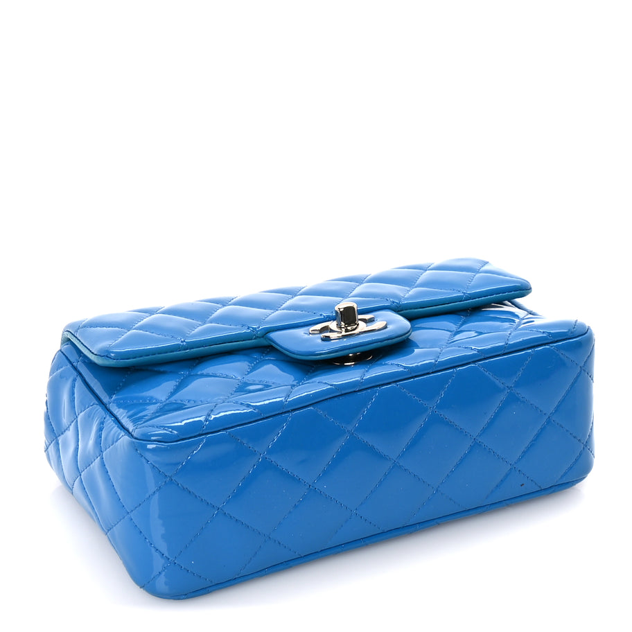 Chanel Patent Calfskin Quilted Mini Rectangular Flap  Blue Image 3
