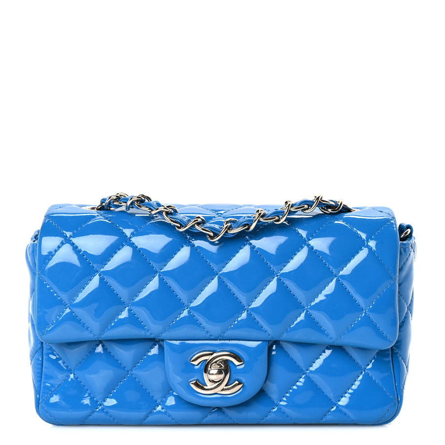 Chanel Patent Calfskin Quilted Mini Rectangular Flap  Blue Image 7