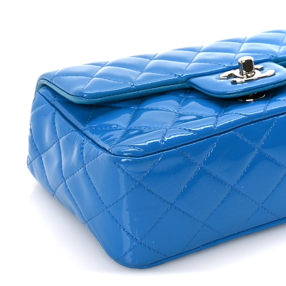 Chanel Patent Calfskin Quilted Mini Rectangular Flap  Blue Image 8