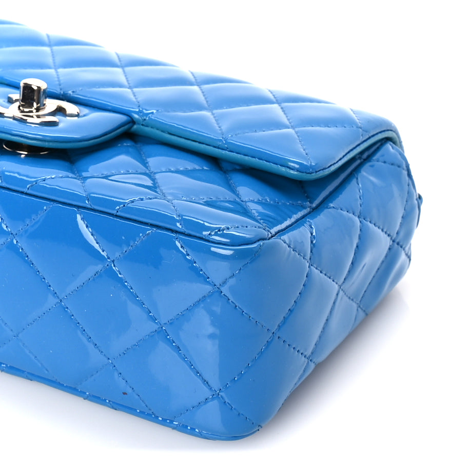 Chanel Patent Calfskin Quilted Mini Rectangular Flap  Blue Image 9