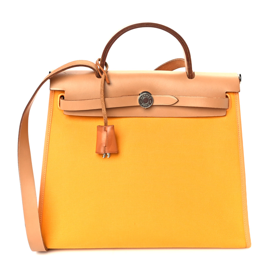 Hermes Toile Officer Vache Hunter Herbag Zip 31 PM Jaune Ambre Natural Image 1