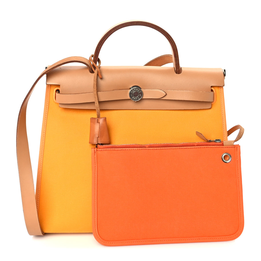Hermes Toile Officer Vache Hunter Herbag Zip 31 PM Jaune Ambre Natural Image 2