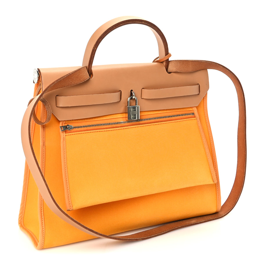 Hermes Toile Officer Vache Hunter Herbag Zip 31 PM Jaune Ambre Natural Image 3