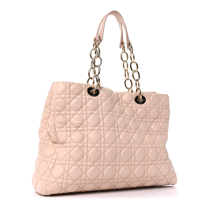  Christian Dior Lambskin Cannage Large Dior Soft Shopping Tote Light Pink
