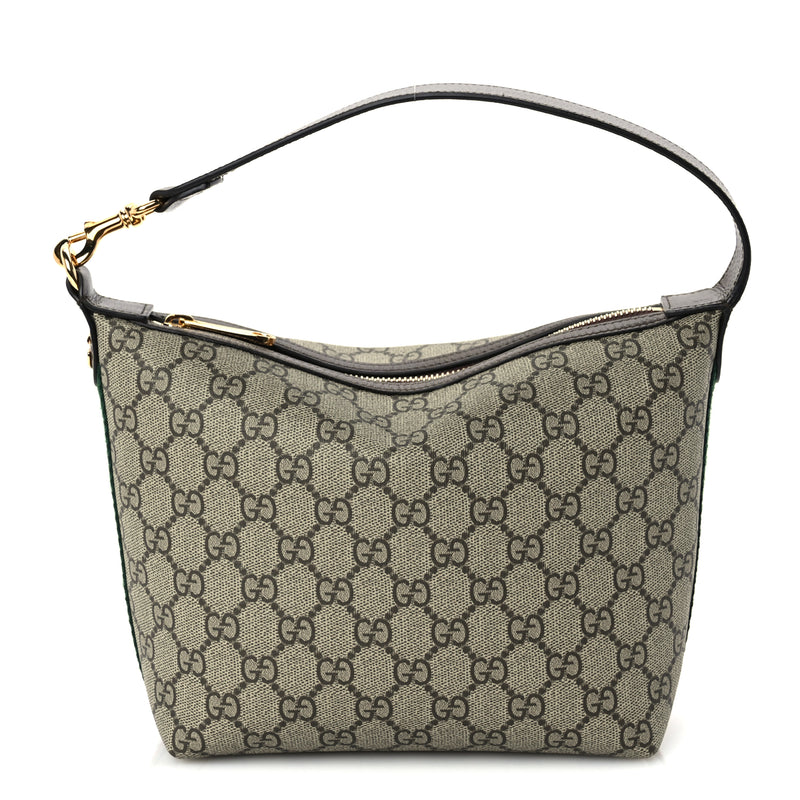  Gucci GG Supreme Monogram Textured Calfskin Web Super Mini Ophidia Shoulder Bag Beige Ebony New Acero