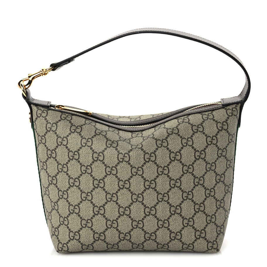 Gucci GG Supreme Monogram Textured Calfskin Web Super Mini Ophidia Shoulder Bag Beige Ebony New Acero Image 1