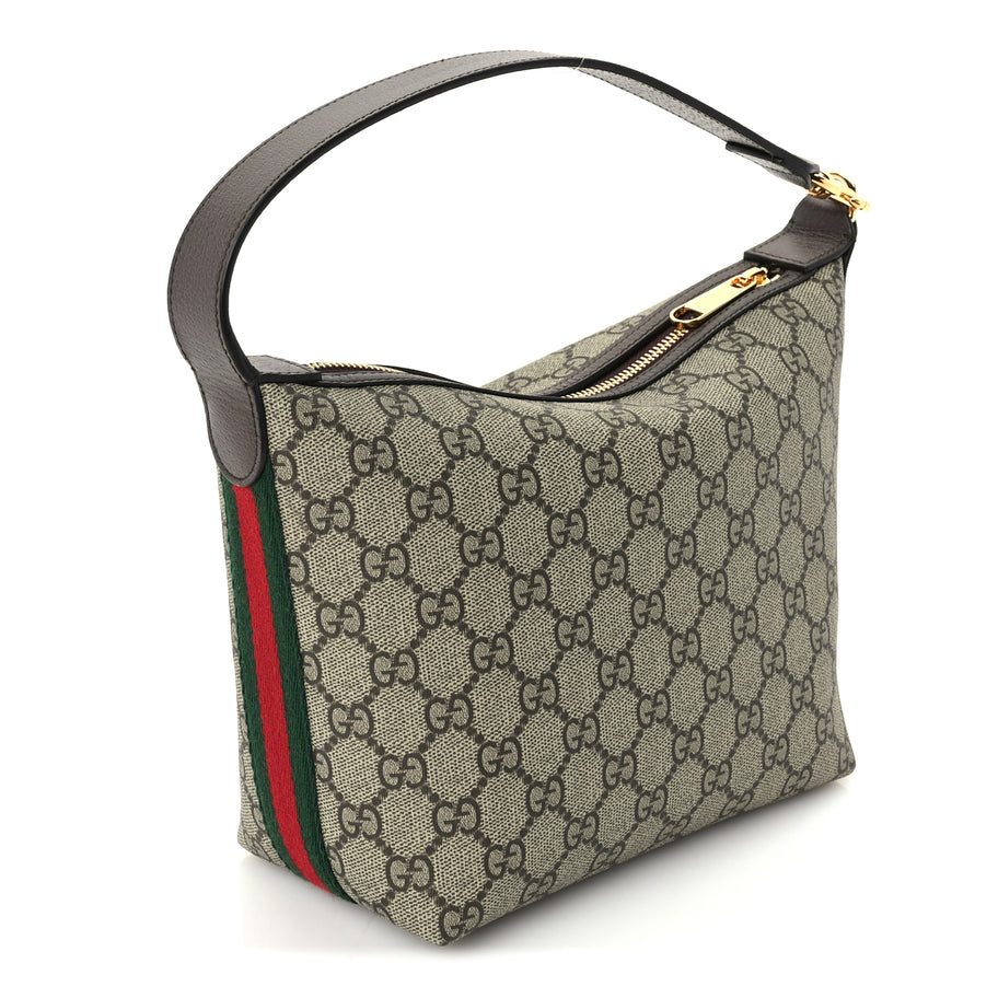 Gucci GG Supreme Monogram Textured Calfskin Web Super Mini Ophidia Shoulder Bag Beige Ebony New Acero Image 2
