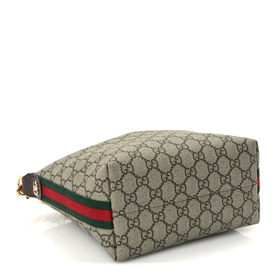 Gucci GG Supreme Monogram Textured Calfskin Web Super Mini Ophidia Shoulder Bag Beige Ebony New Acero Image 3
