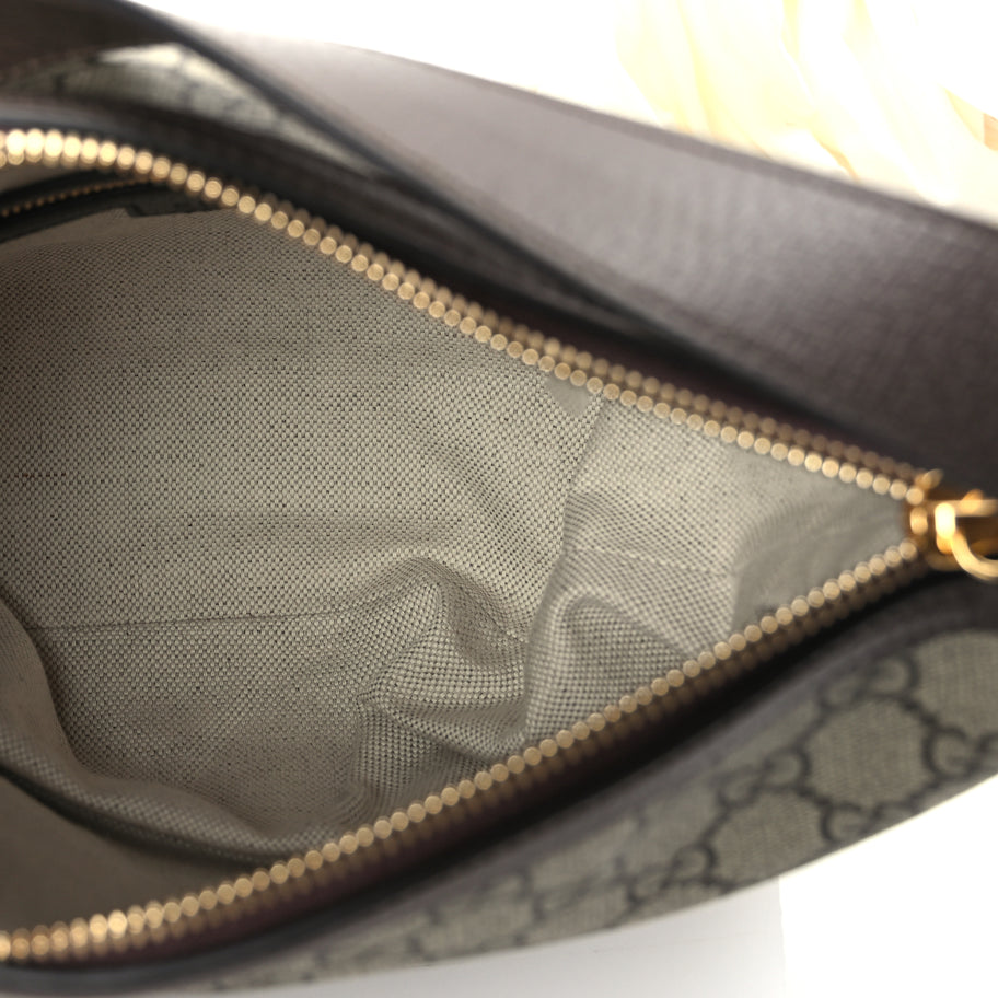 Gucci GG Supreme Monogram Textured Calfskin Web Super Mini Ophidia Shoulder Bag Beige Ebony New Acero Image 4