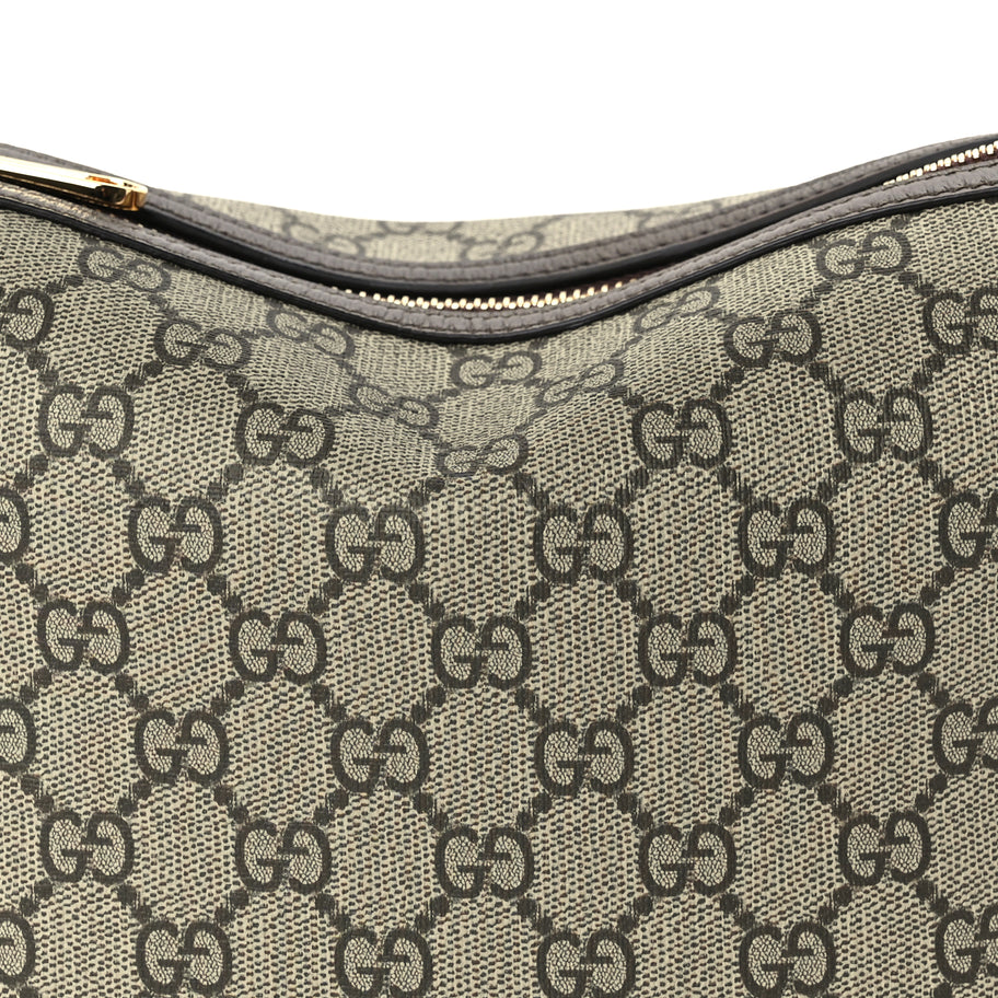 Gucci GG Supreme Monogram Textured Calfskin Web Super Mini Ophidia Shoulder Bag Beige Ebony New Acero Image 6