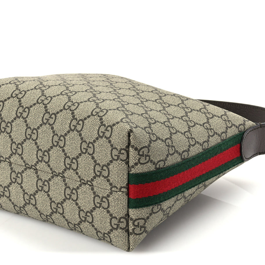 Gucci GG Supreme Monogram Textured Calfskin Web Super Mini Ophidia Shoulder Bag Beige Ebony New Acero Image 8