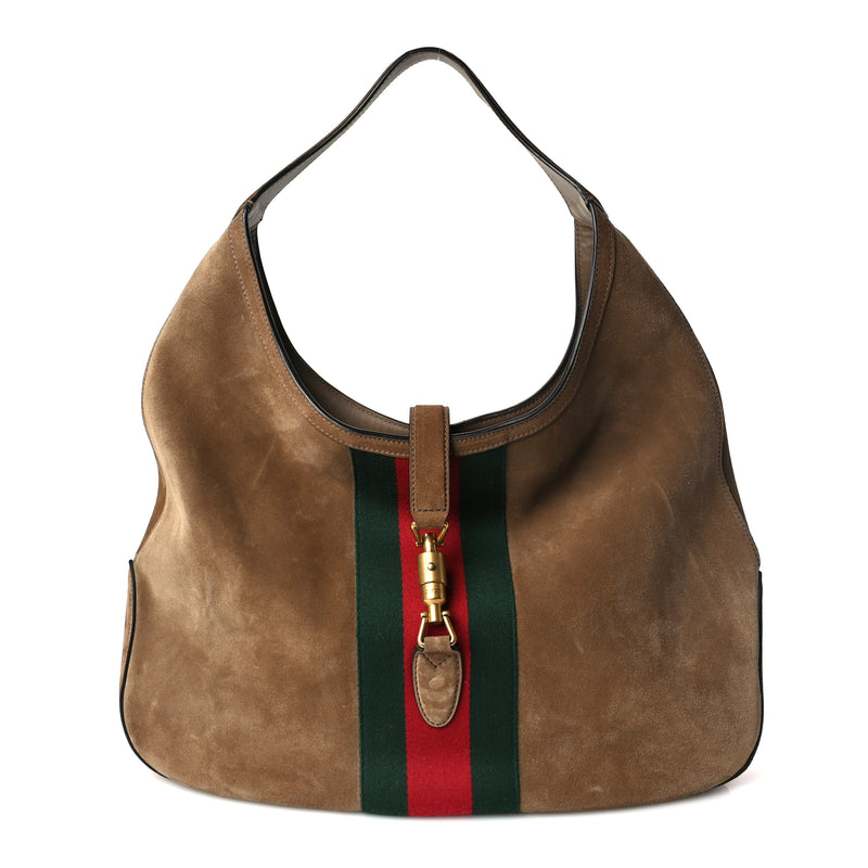  Gucci Suede Cudu Web Large Jackie Hobo Marron Glace