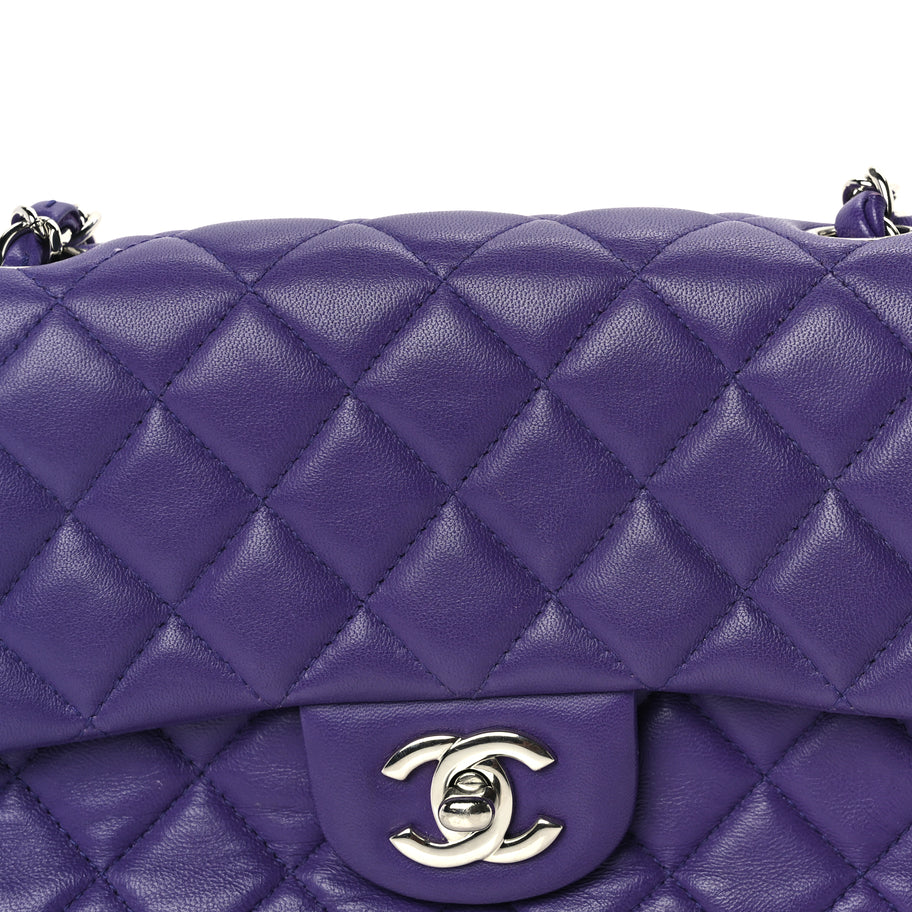 Chanel Lambskin Quilted Mini Rectangular Flap  Purple Image 7