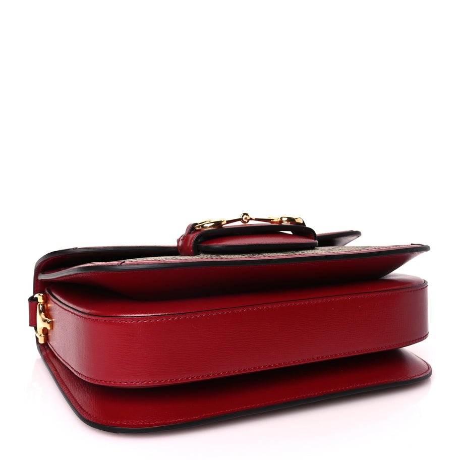 Gucci GG Supreme Monogram Azalea Calfskin Horsebit 1955 Shoulder Bag Beige Ebony New Cherry Red Image 3