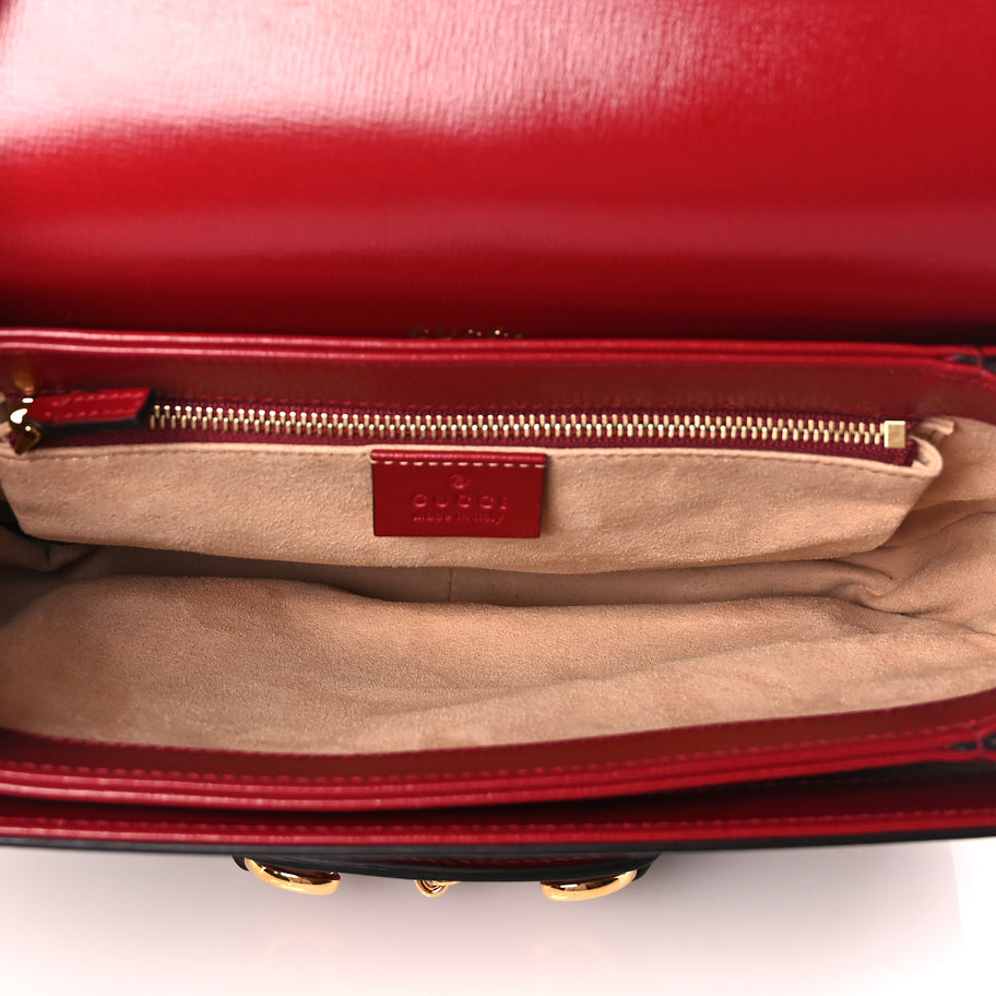 Gucci GG Supreme Monogram Azalea Calfskin Horsebit 1955 Shoulder Bag Beige Ebony New Cherry Red Image 4