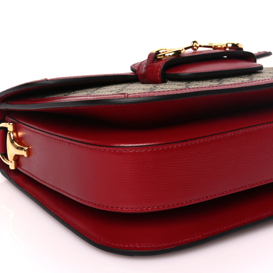 Gucci GG Supreme Monogram Azalea Calfskin Horsebit 1955 Shoulder Bag Beige Ebony New Cherry Red Image 8