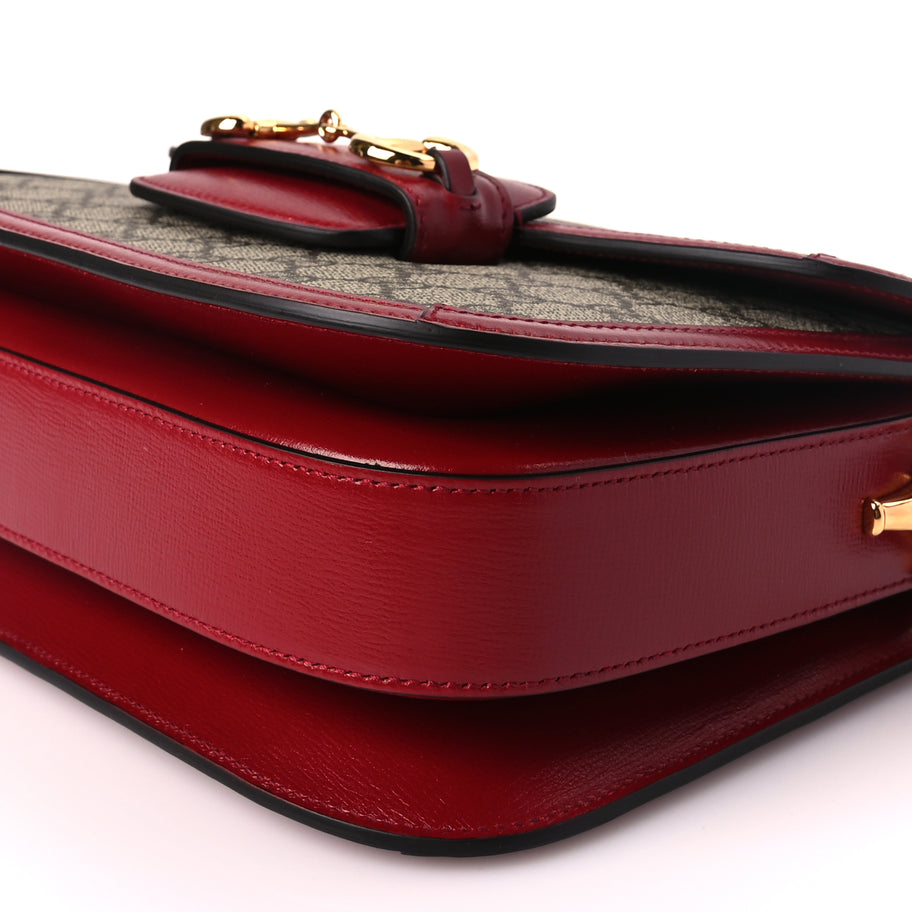 Gucci GG Supreme Monogram Azalea Calfskin Horsebit 1955 Shoulder Bag Beige Ebony New Cherry Red Image 9