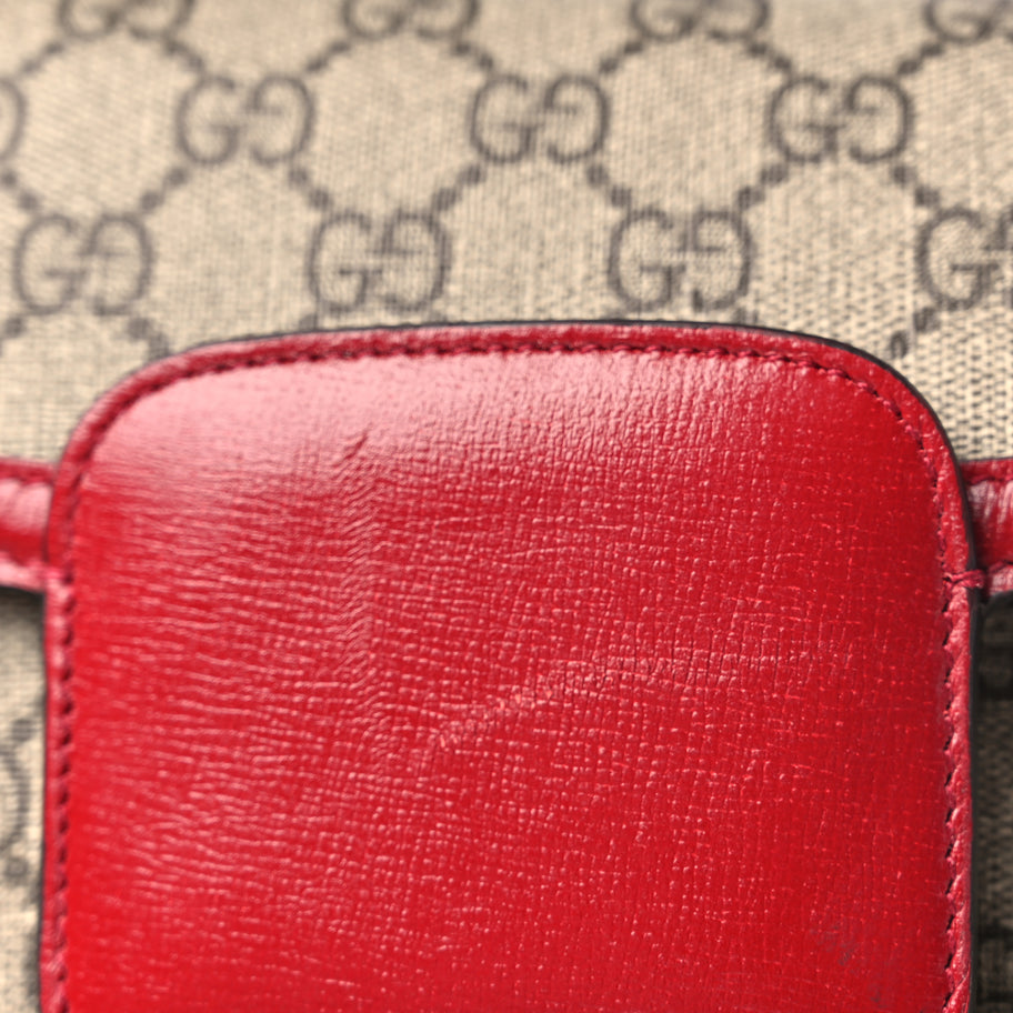 Gucci GG Supreme Monogram Azalea Calfskin Horsebit 1955 Shoulder Bag Beige Ebony New Cherry Red Image 10
