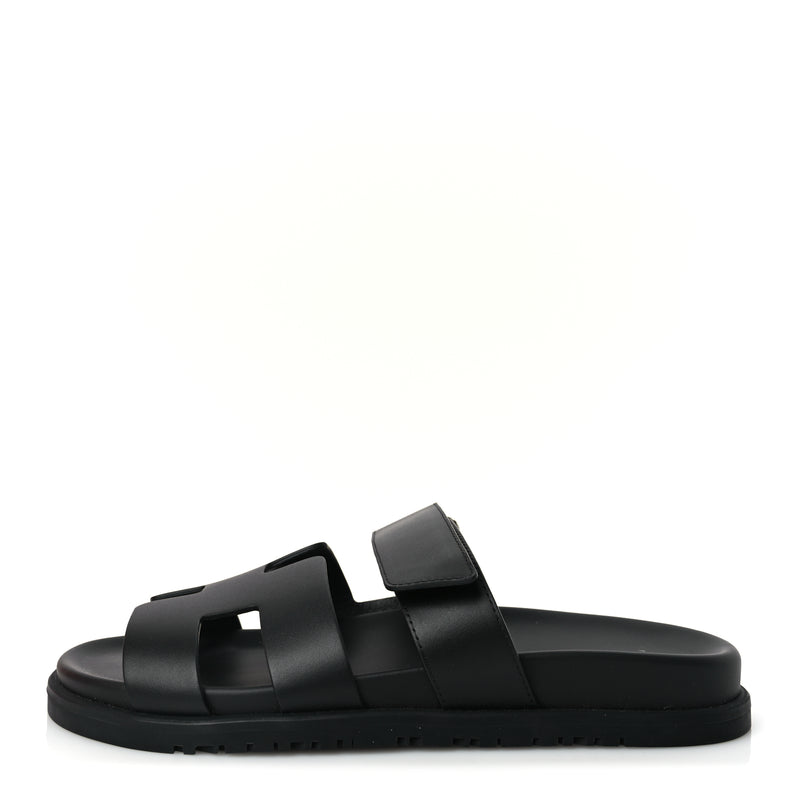  Hermes Calfskin Womens Chypre Sandals 38.5 Black
